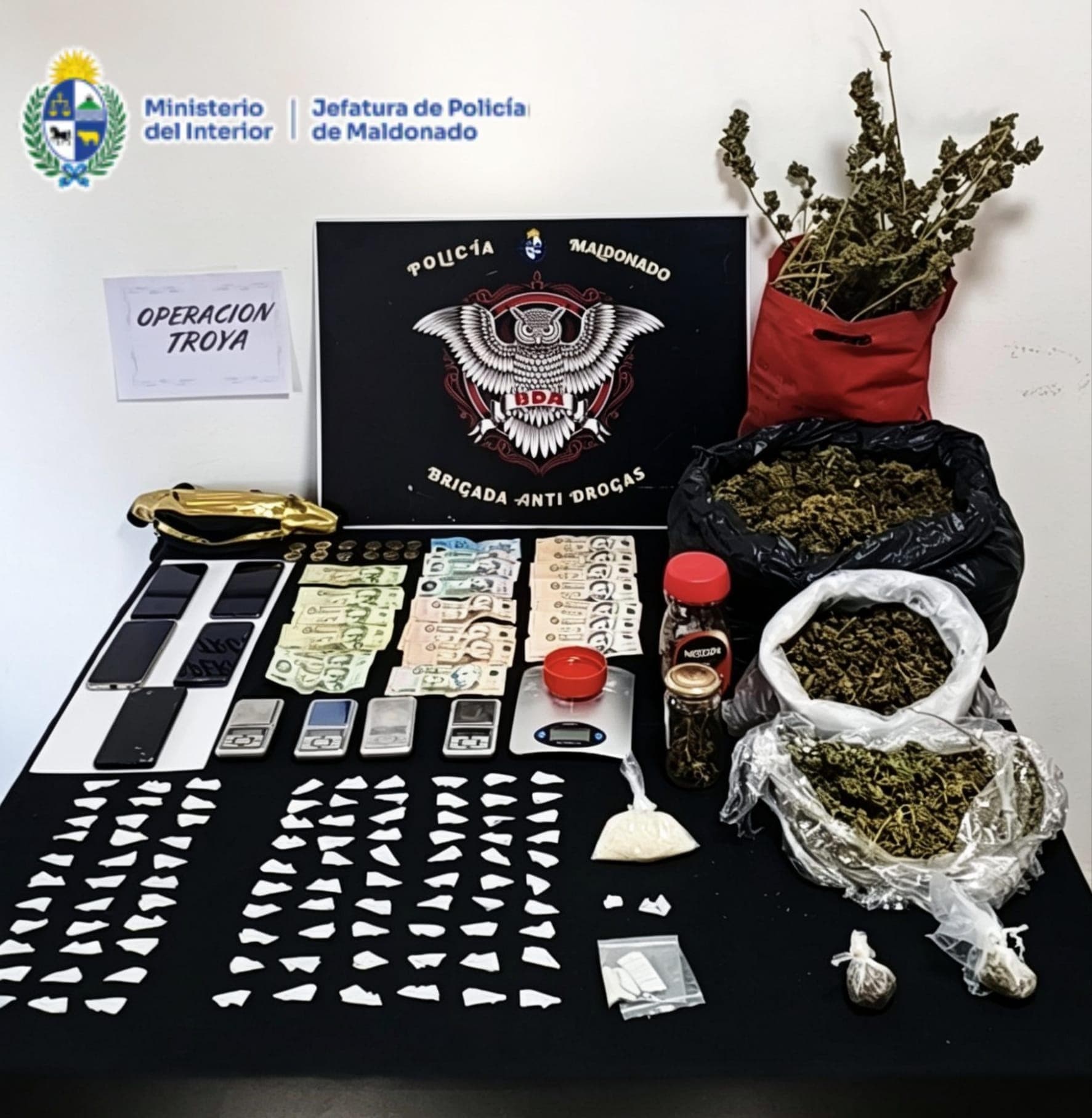 Allanamientos en Maldonado y San Carlos dejan tres detenidos e incautación de cocaína y marihuana